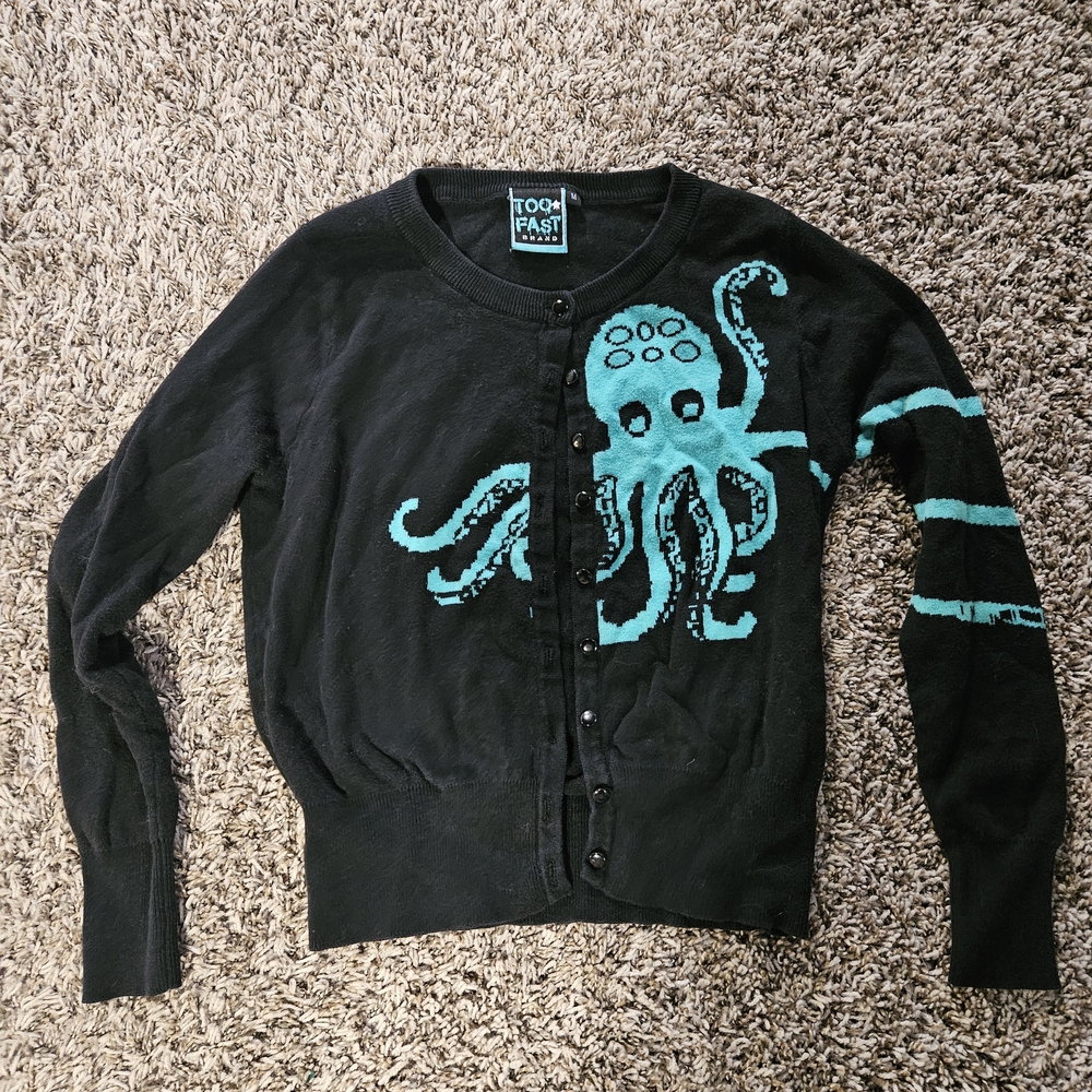 TooFast Cardigan with Teal Octopus Design